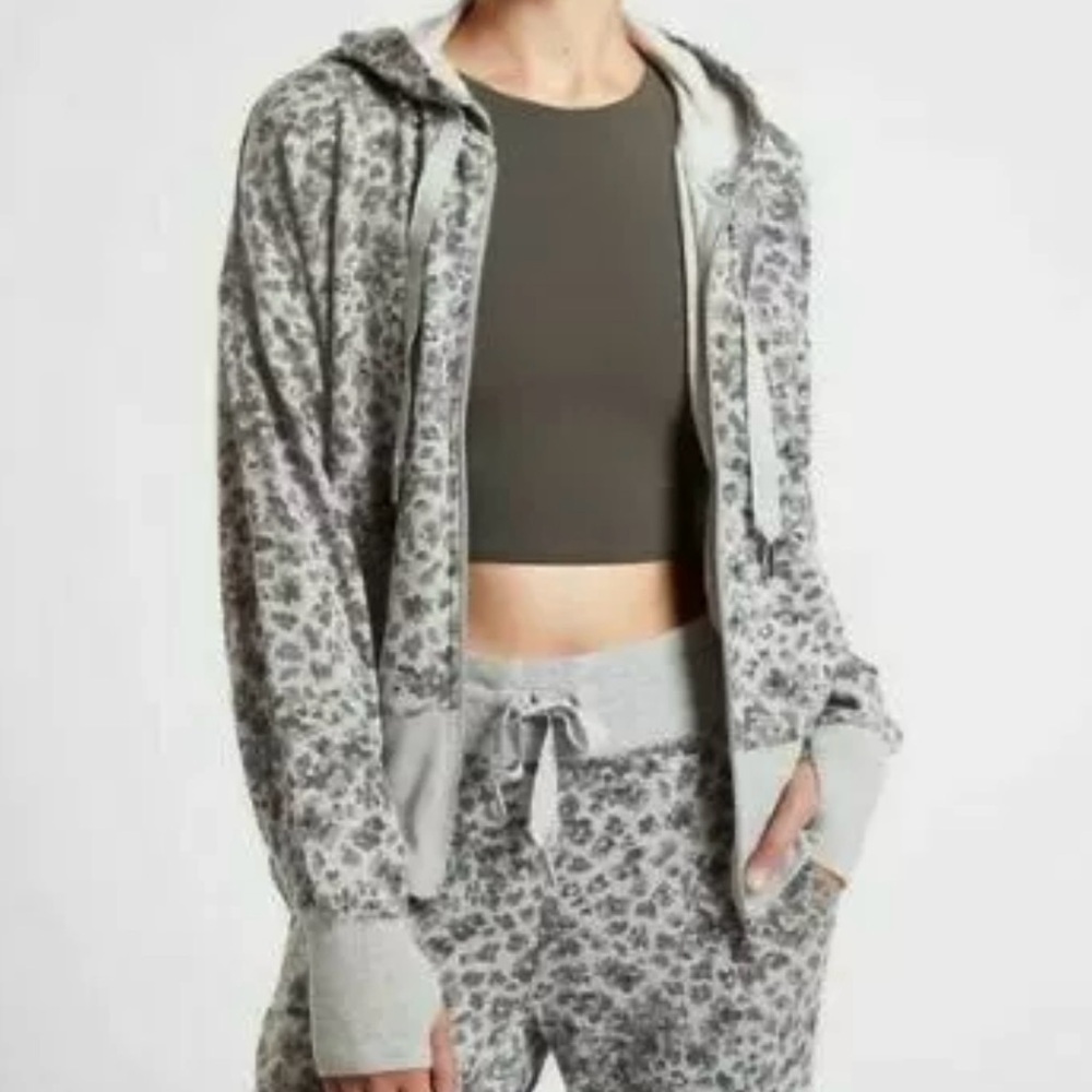 EUC Athleta Balance Hoodie Zip Front Sweatshirt Top Grey Size Large